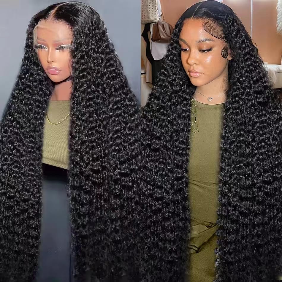 BJVT 32 Inch Deep Wave Lace Front Wigs Human Hair Wigs for Women 13x6 HD Lace Front Wigs Human Hair 200 Density Deep Curly Lace Frontal Wigs Human Hair Pre Plucked with Baby Hair