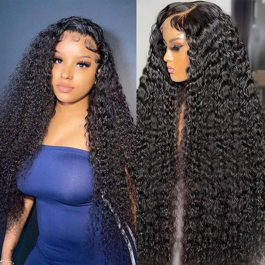 QWedafy 13x4 Lace Front Wigs Human Hair 250% Density Deep Curly Human Hair Wigs for Black Women Kinky Curly HD Transparent Frontal Human Hair Wig Pre Plucked Natural Color (250% Density 30inch)