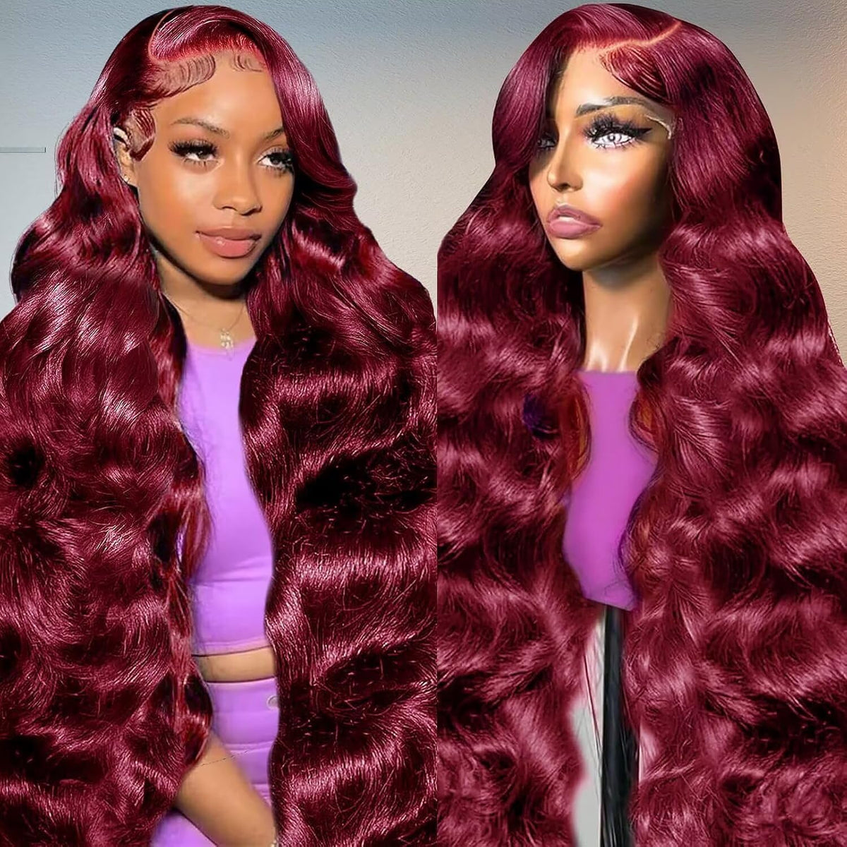 Diwionte 32 Inch 99J Burgundy Lace Front Wigs Human Hair 13x6 HD Body Wave Lace Frontal Wigs Human Hair Pre Plucked with Baby Hair 99j Red Wine Glueless Human Hair Wigs for Women