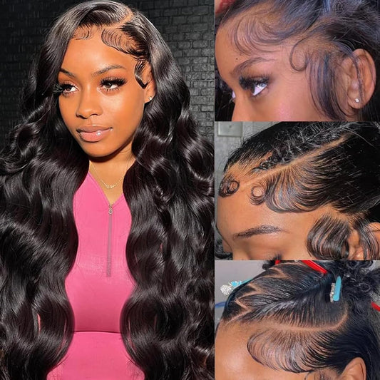 CUEKI 24 Inch 13x4 Body Wave Lace Front Wigs Human Hair 180% Density HD Transparent Glueless Pre Plucked Pre Cut Frontal Human Hair Wigs for Black Women