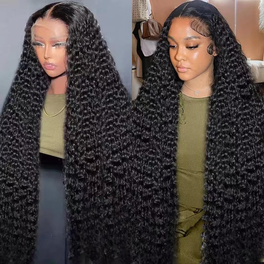 BJVT 32 Inch Deep Wave Lace Front Wigs Human Hair Wigs for Women 13x6 HD Lace Front Wigs Human Hair 200 Density Deep Curly Lace Frontal Wigs Human Hair Pre Plucked with Baby Hair