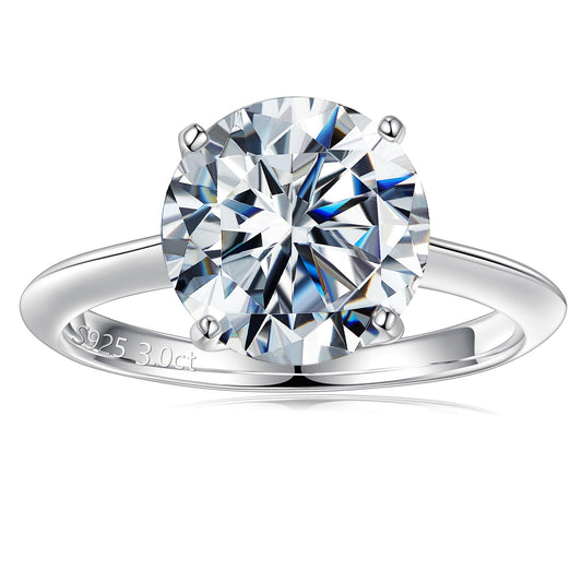 Turandoss 3ct Moissanite Rings for Women Round D Color VVS1 Clarity Engagement Rings 14K White Gold Vermeil 4 Prong Knife Edge Moissanite Rings for Women Promise Rings for Her