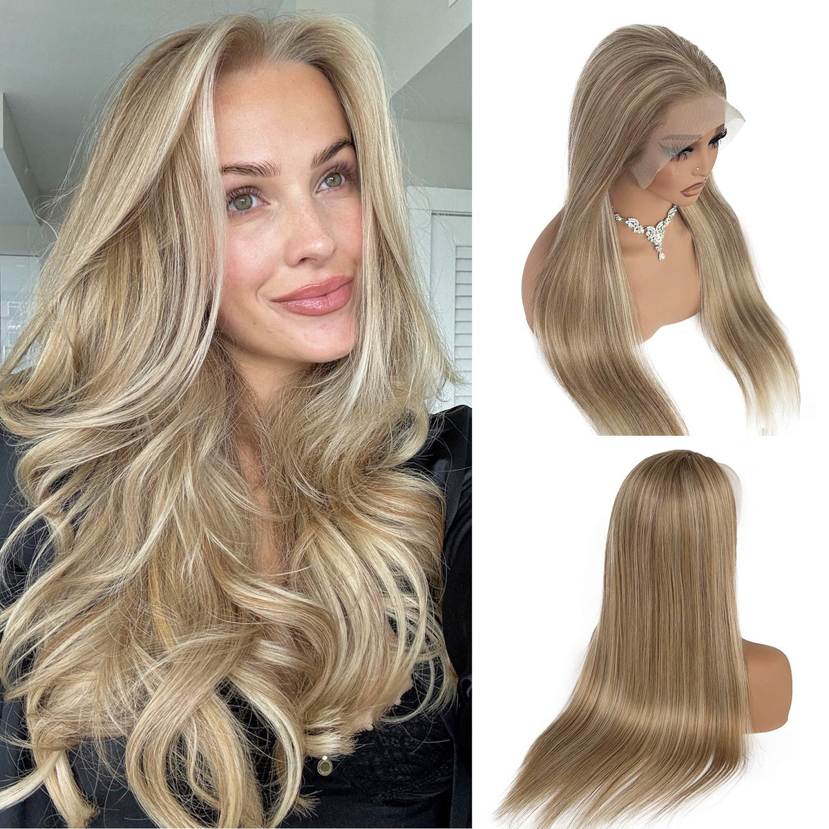 Ombre Highlight Ash Blonde Lace Front Wigs Human Hair 30 Inch 180% Density Blonde 13x6 HD Frontal Lace Wig Free Part Ash Blonde Mix Platinum Blonde Balayage Highlight Wigs for Women Pre Plucked